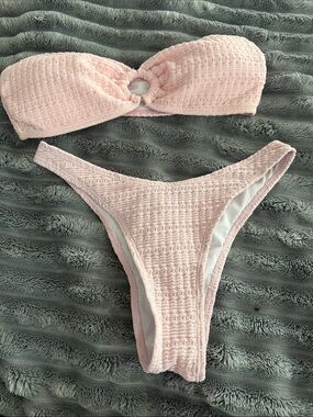 Light Pink Textured Bandeau Bikini Set